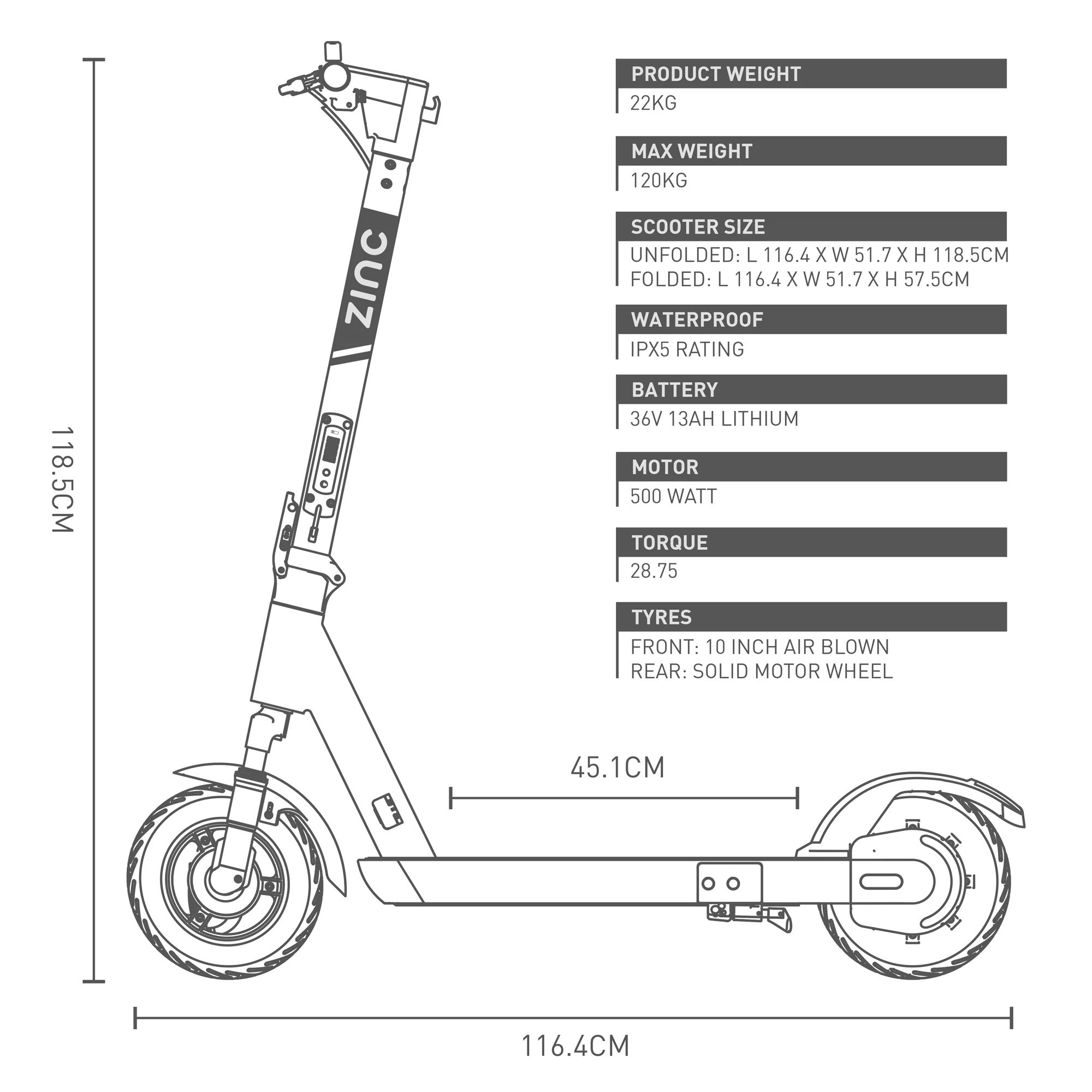 Zinc Velocity Plus 500w Folding Electric Scooter with 10inch Wheels - Image 10