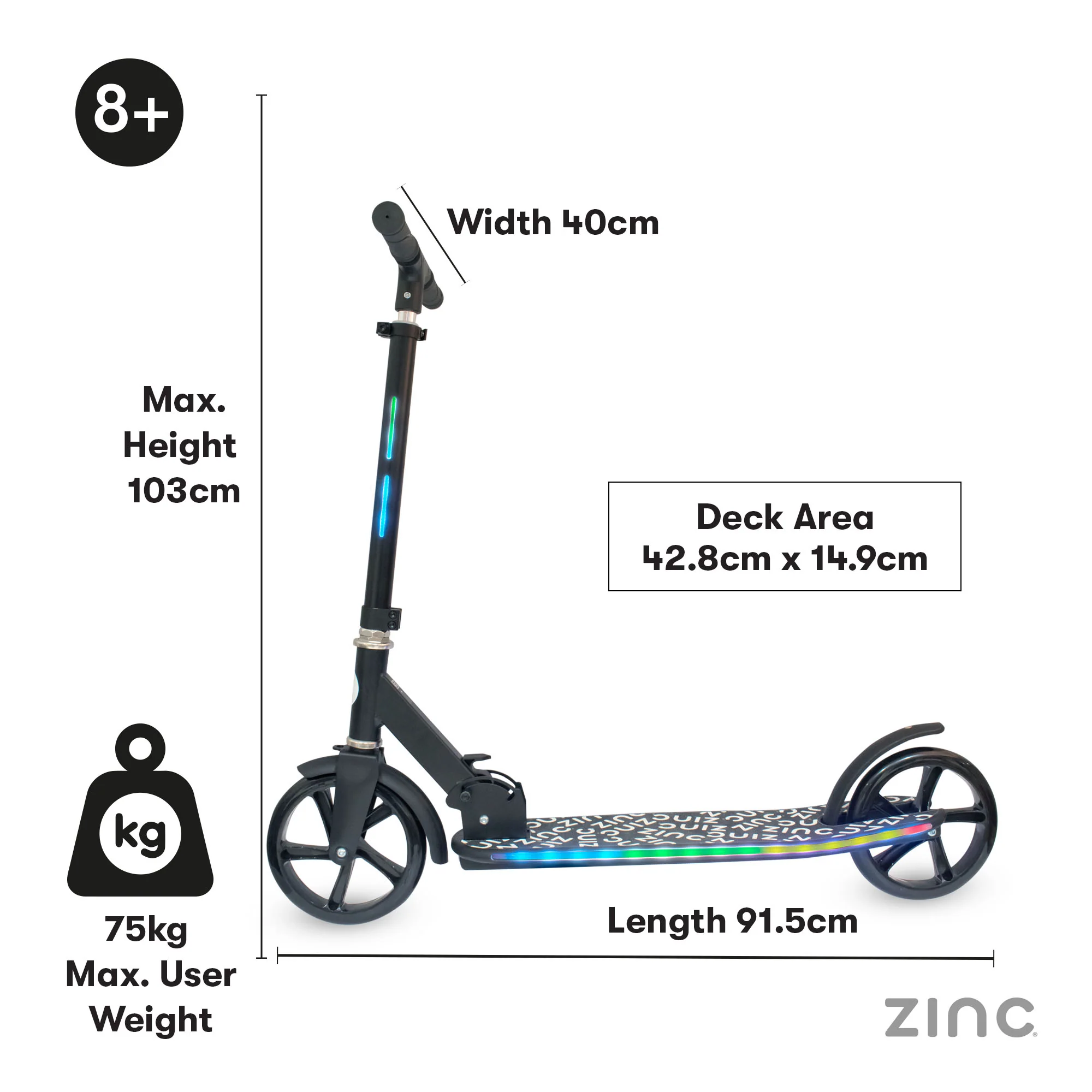 Zinc Brillz Light Up Big Wheeled Folding Scooter - Image 3