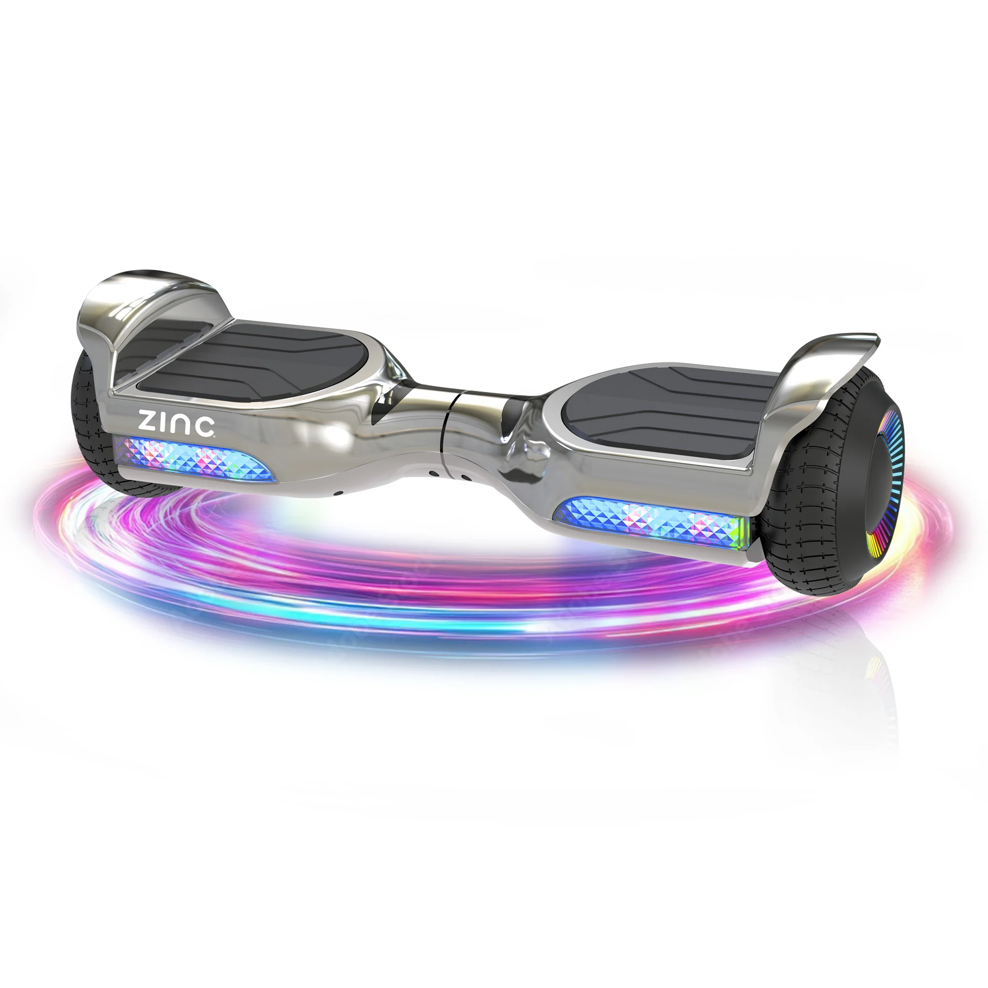 Zinc Megastar Self Balancing Chrome Hoverboard with bluetooth speaker, multi coloured LED lights and 6.3 Inch wheels