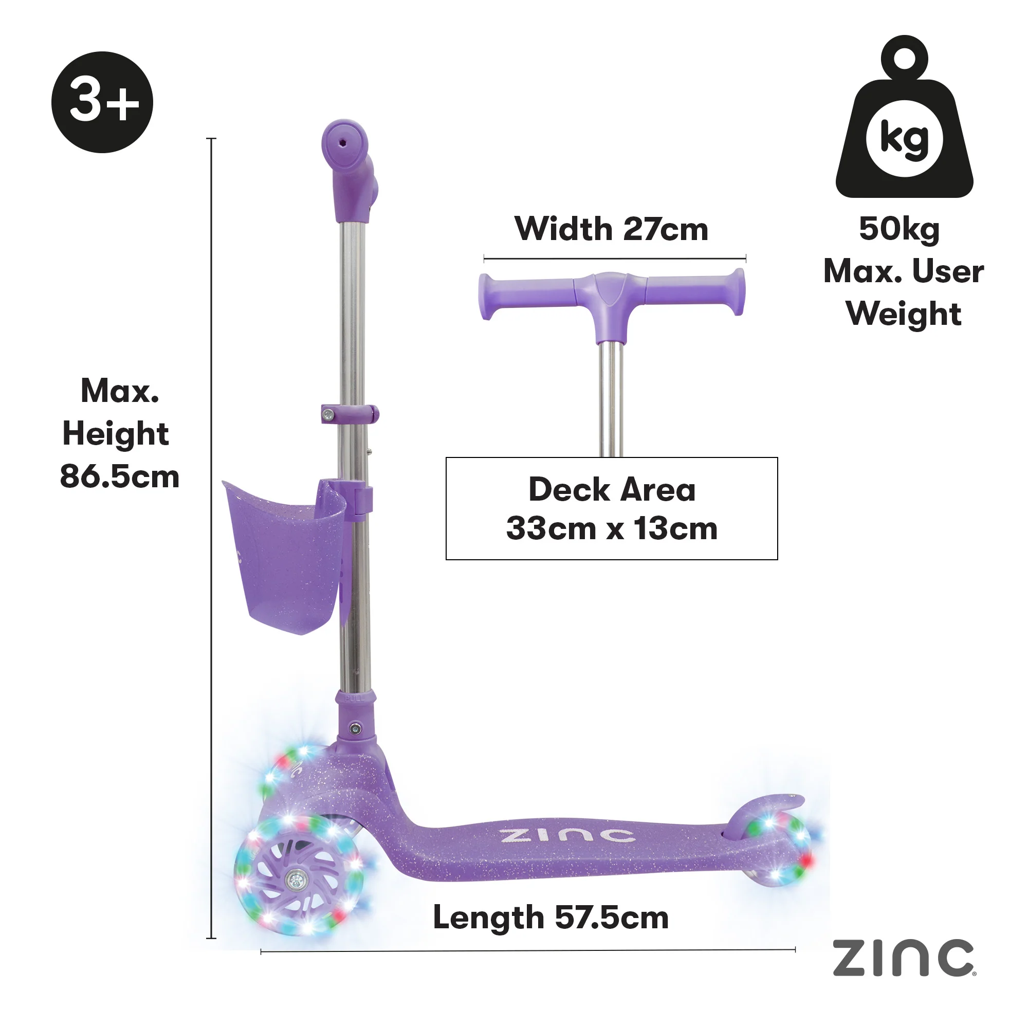 Zinc Three Wheel Jelly Glitter Folding Scooter - Image 12