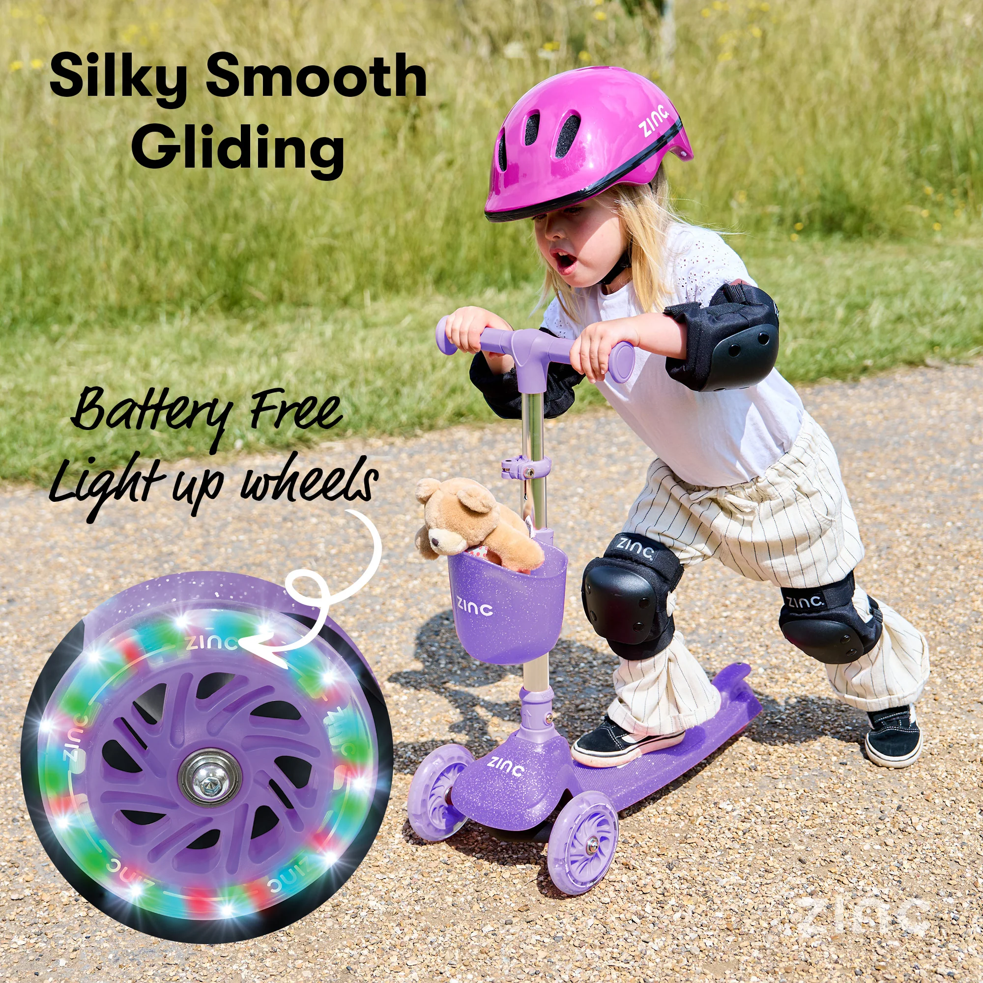 Zinc Three Wheel Jelly Glitter Folding Scooter - Image 7