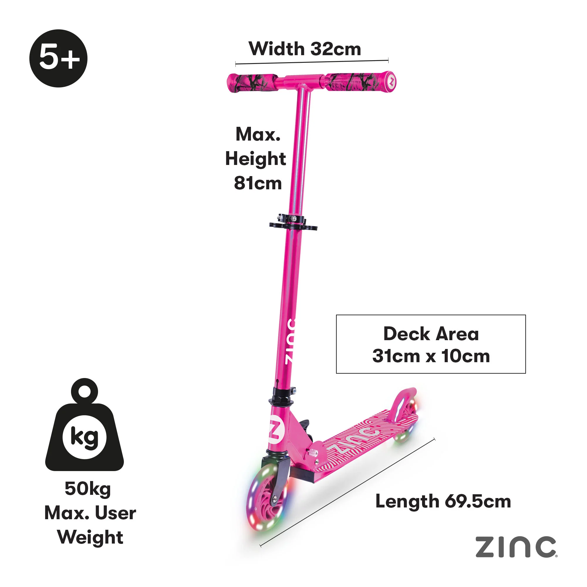 Zinc Two Wheeled Folding Light Up Identity Scooter - Image 15