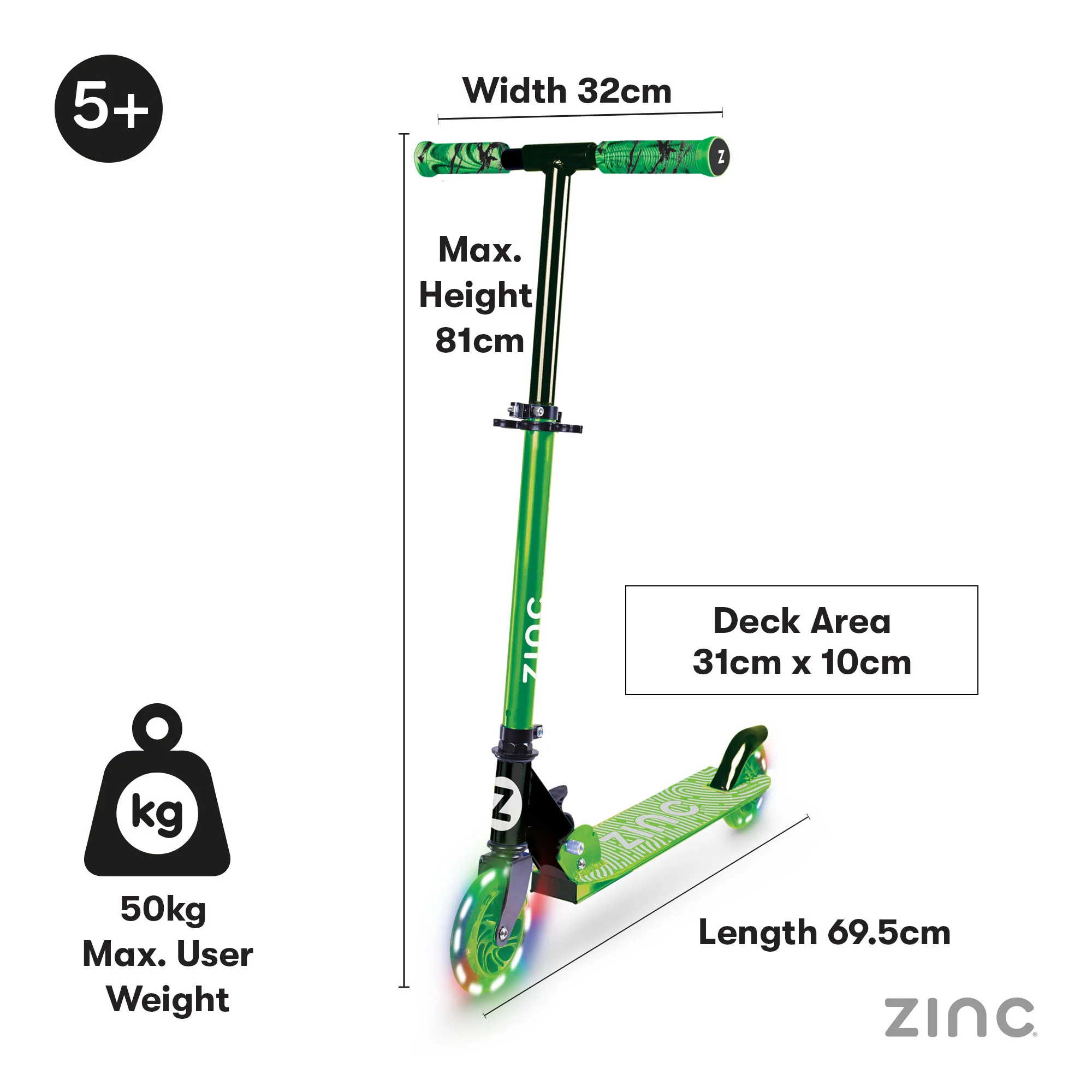 Zinc Two Wheeled Folding Light Up Identity Scooter - Image 3